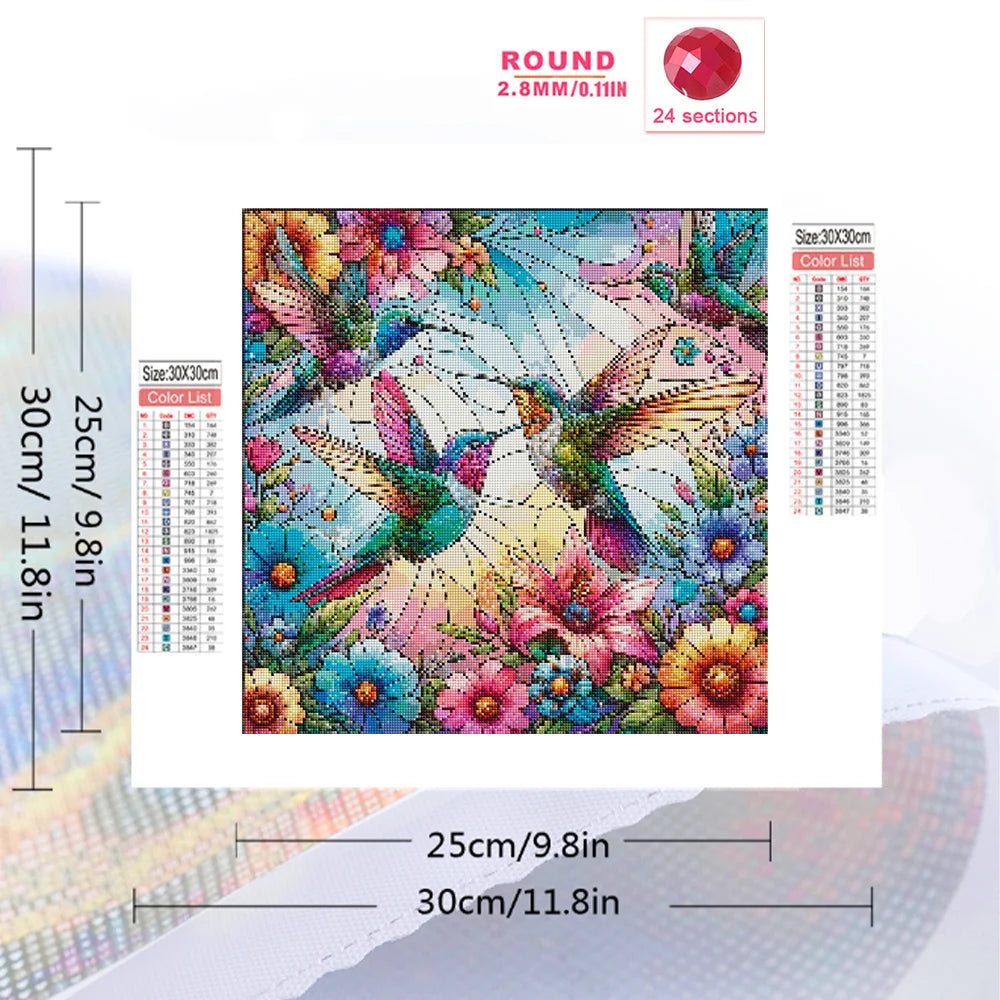 Humming Birds - Stained Glass style 5D Diamond Painting Kit