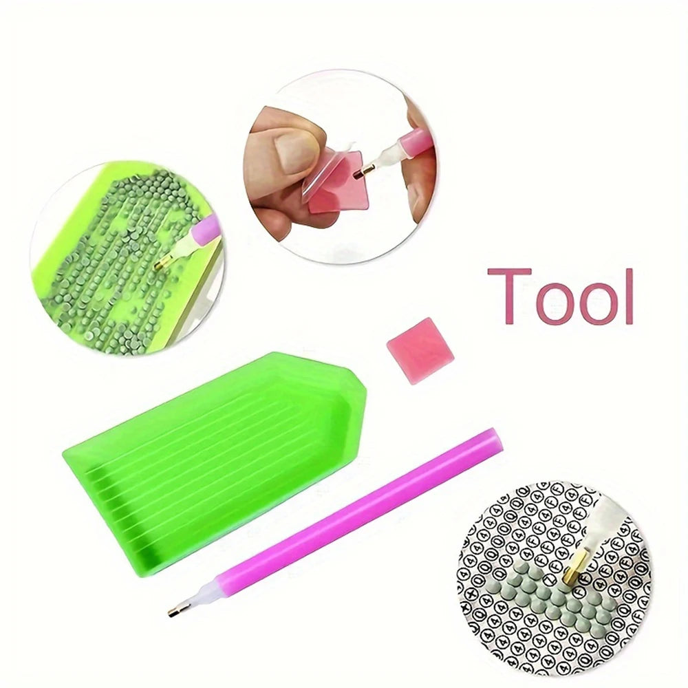 Tools included: diamond drills, tray, applicator pen, glue block and canvas.