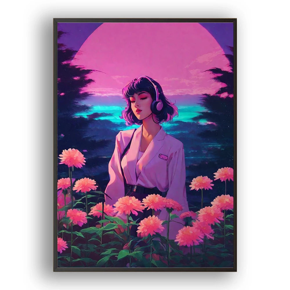 Anime Flower and Sunset Girl DIY 5D diamond painting kit