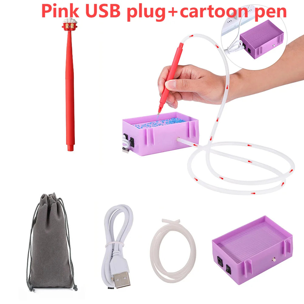 red diamond painting pen, Electric USB- powered diamond painting drill suction tool and tray and carrying case