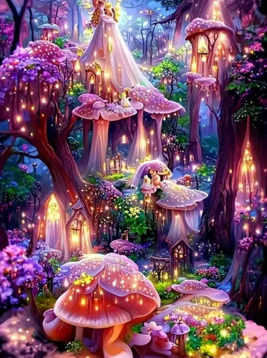 Vibrant Fantasy Mushroom Fairy Tale Scene 5D DIY Diamond Painting Kit – (30 x 40 cm)