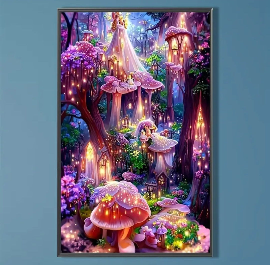 Vibrant Fantasy Mushroom Fairy Tale Scene 5D DIY Diamond Painting Kit – (30 x 40 cm)