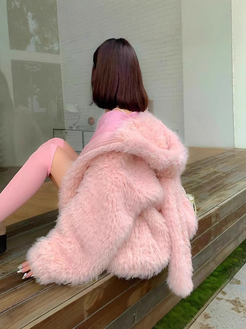 Cute Rabbit Ears Hooded Sweater Women's Winter Loose Cardigan