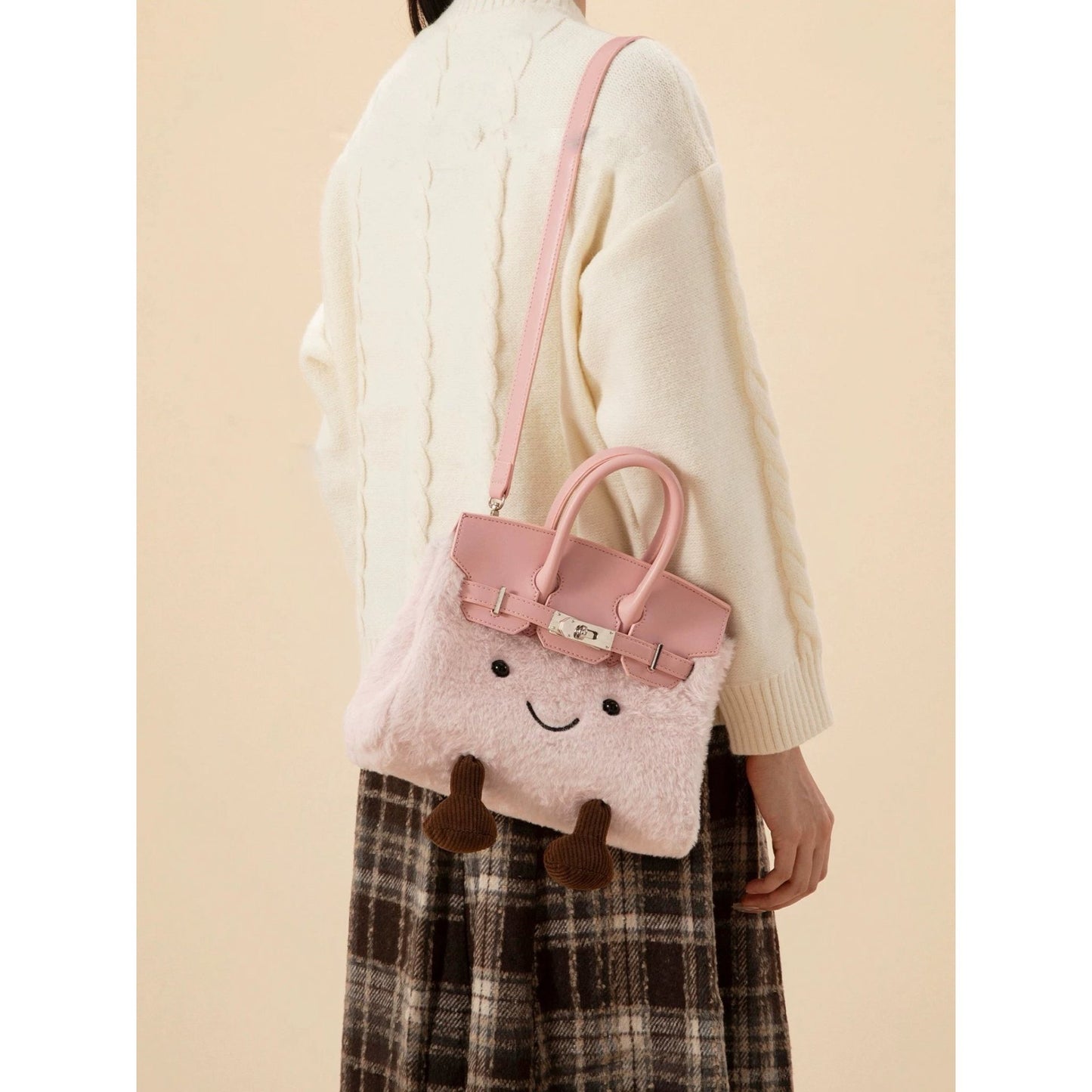 Cute cartoon smiling plush crossbody bag