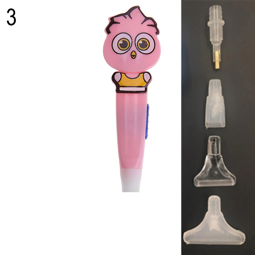 Cute Cartoon diamond art pen with LED light