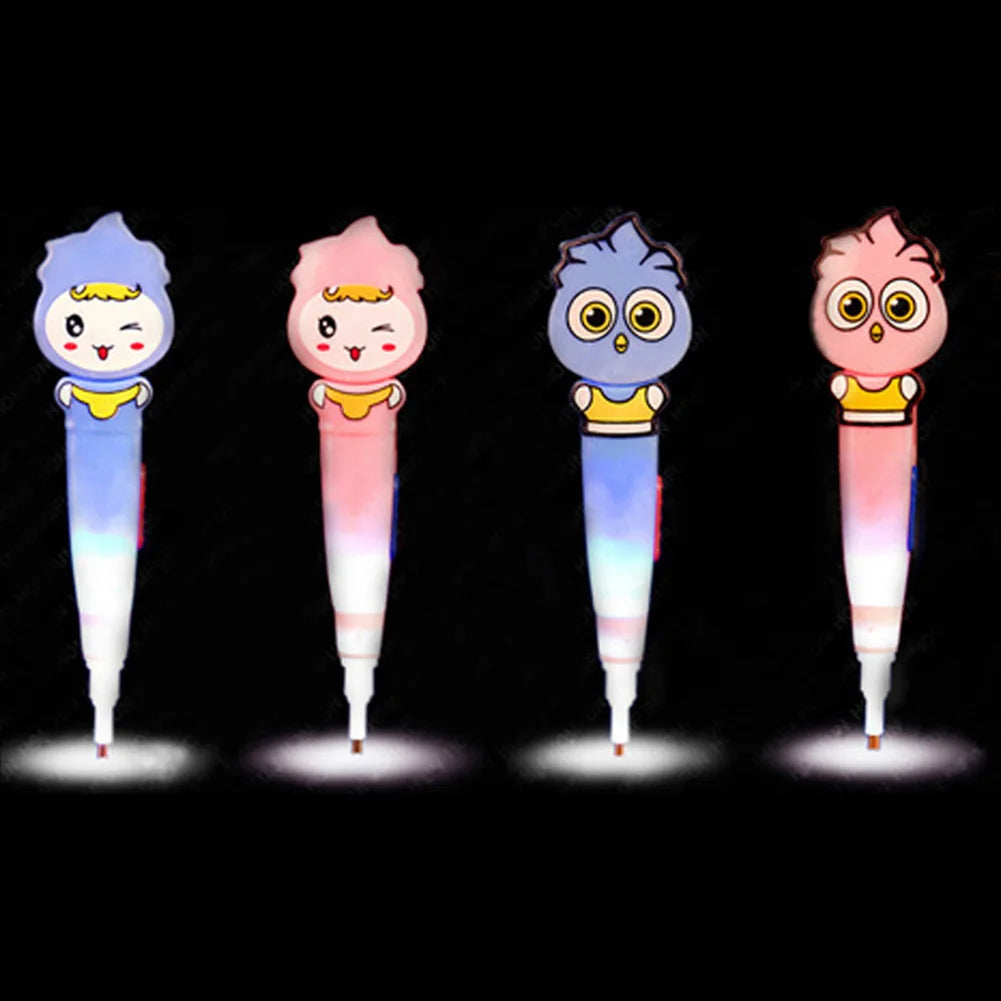  pink and blue LED cartoon diamond art tool in low light for precise and fun diamond painting sessions