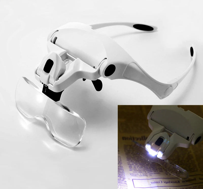 a pair of magnifying glasses that feature a bright LED lamp and 5 different magnification strengths. A perfect visual aid for diamond painting or details work. 
