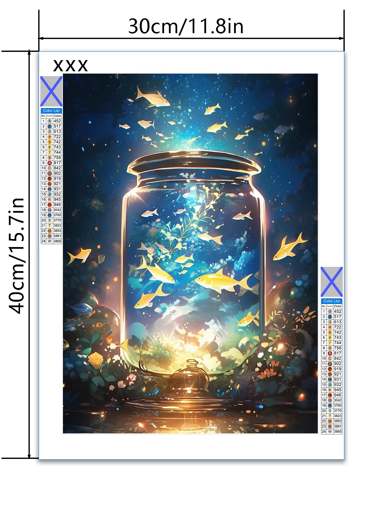 5D Diamond Painting Kit: Mystical fish in a glowing jar diamond painting kit featuring dreamy underwater galaxy with floating golden fish – perfect DIY art for home décor and mindfulness