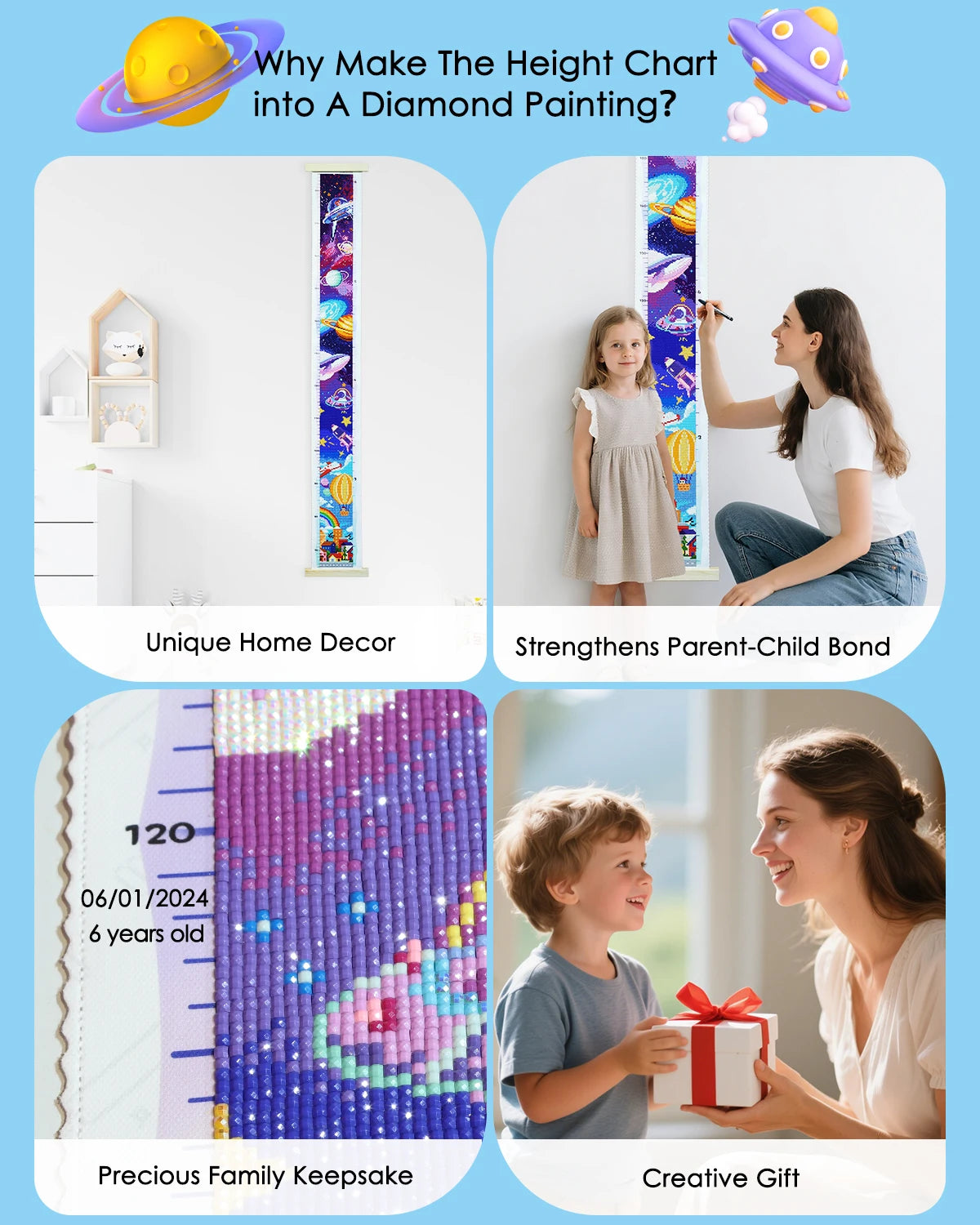 Astronaut Height Chart Decor Diamond Painting Kit | The Sparkle Nest