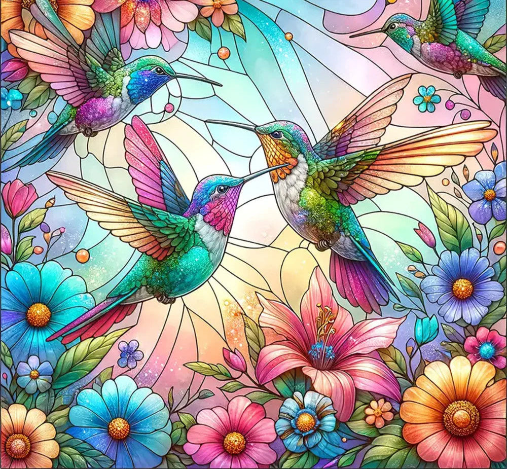 Humming Birds - Stained Glass style 5D Diamond Painting Kit