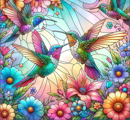 Humming Birds - Stained Glass style 5D Diamond Painting Kit