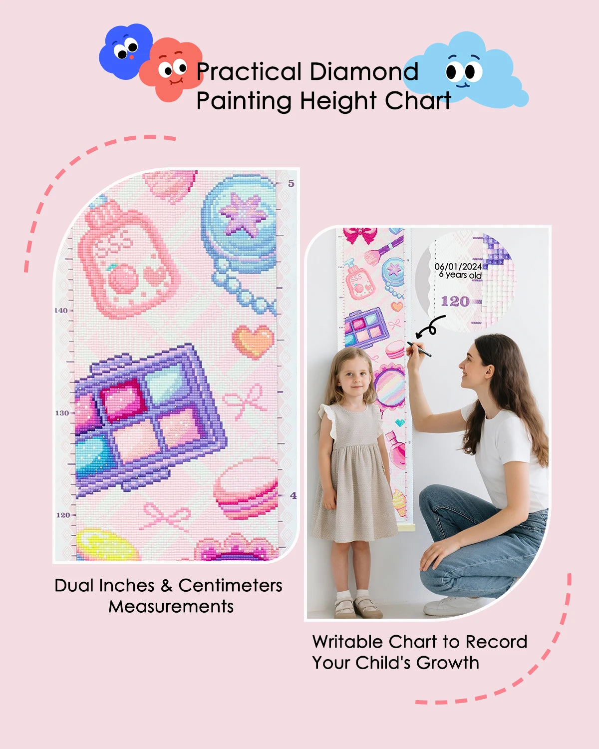 Pretty in Pink Girls Height Chart Diamond Painting  | The Sparkle Nest
