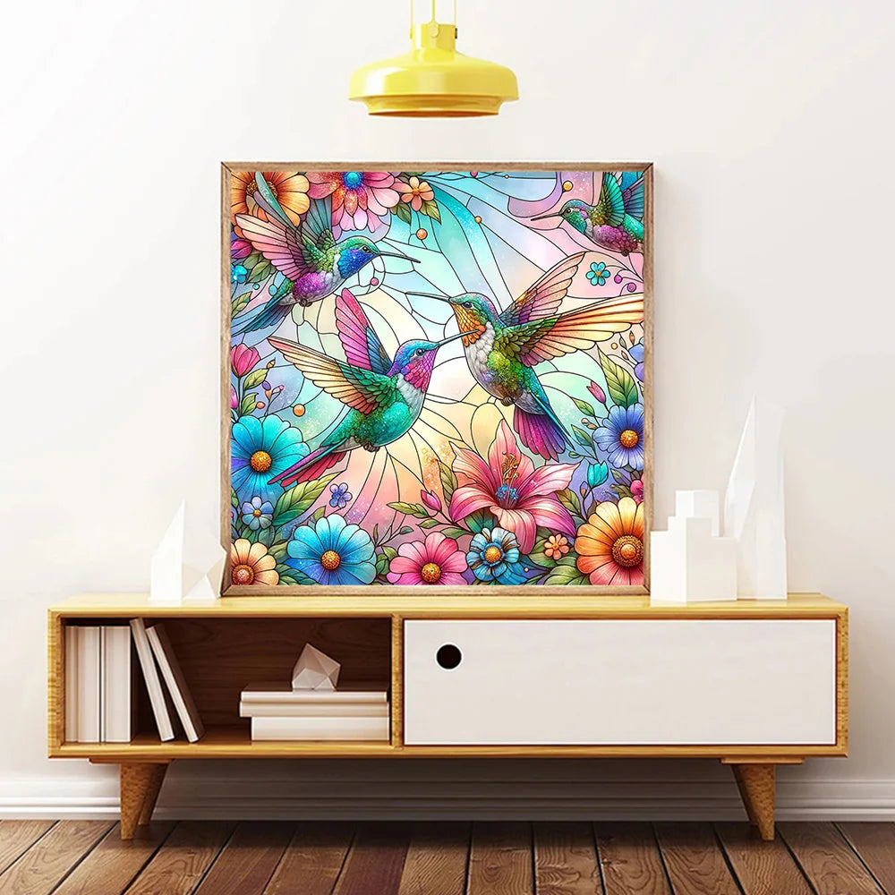 Humming Birds - Stained Glass style 5D Diamond Painting Kit