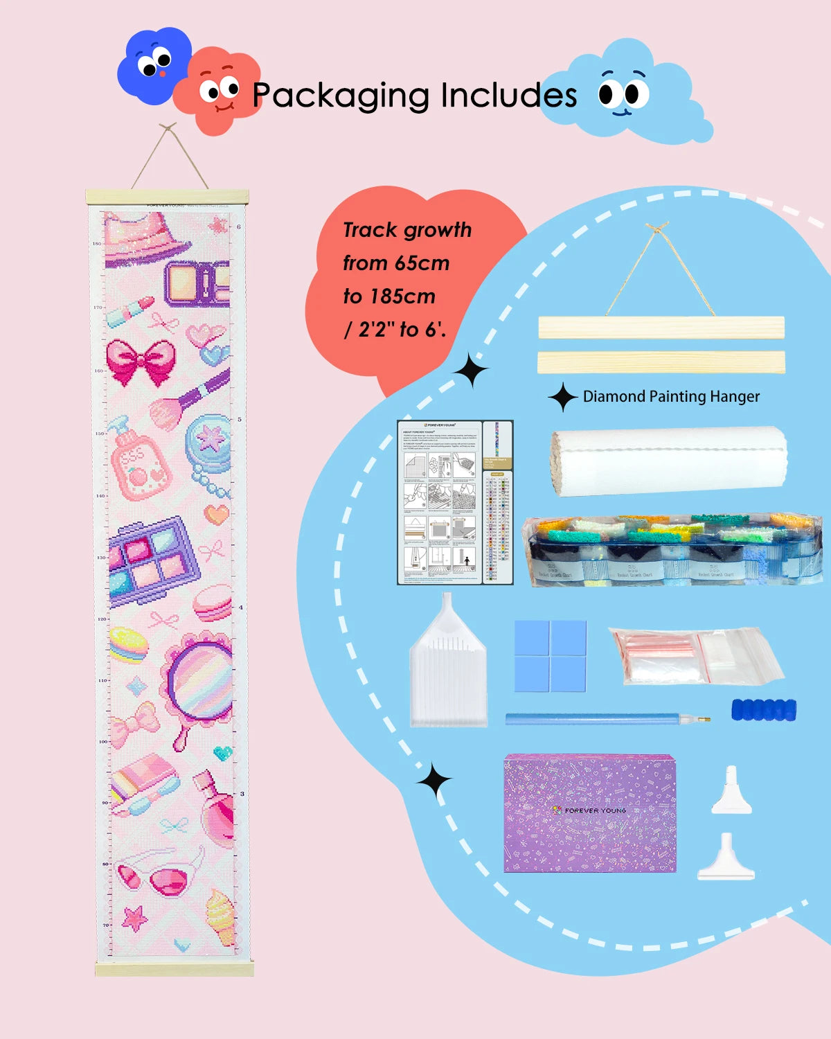 Pretty in Pink Girls Height Chart Diamond Painting  | The Sparkle Nest