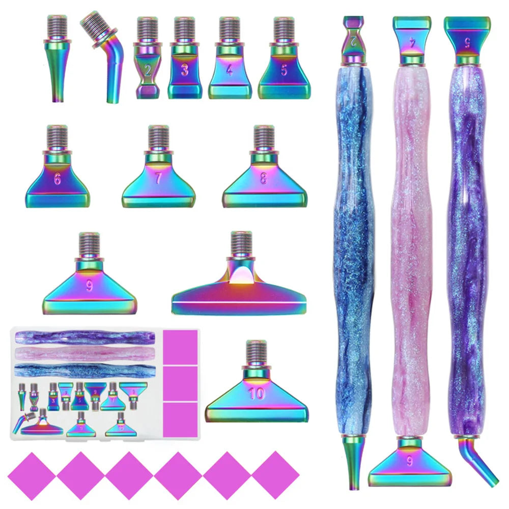 Cosmic Color 5D Resin Diamond Painting Pen Set With Metal Replacement Pen Heads and Multi Placers