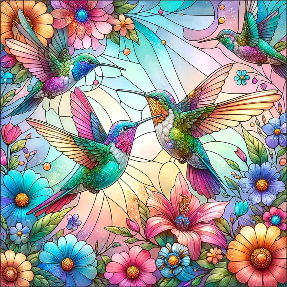 Humming Birds - Stained Glass style 5D Diamond Painting Kit
