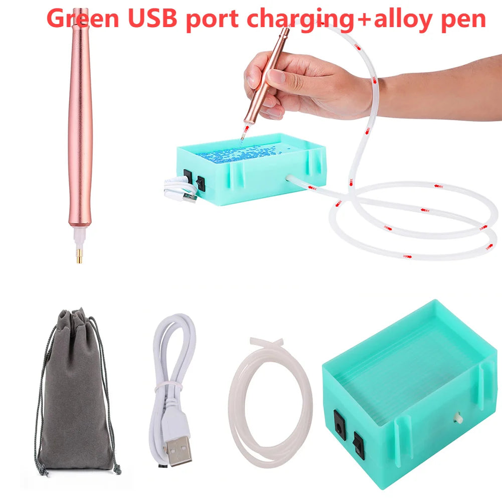green diamond painting pen, Electric USB- powered diamond painting  drill suction tool and tray and carrying case