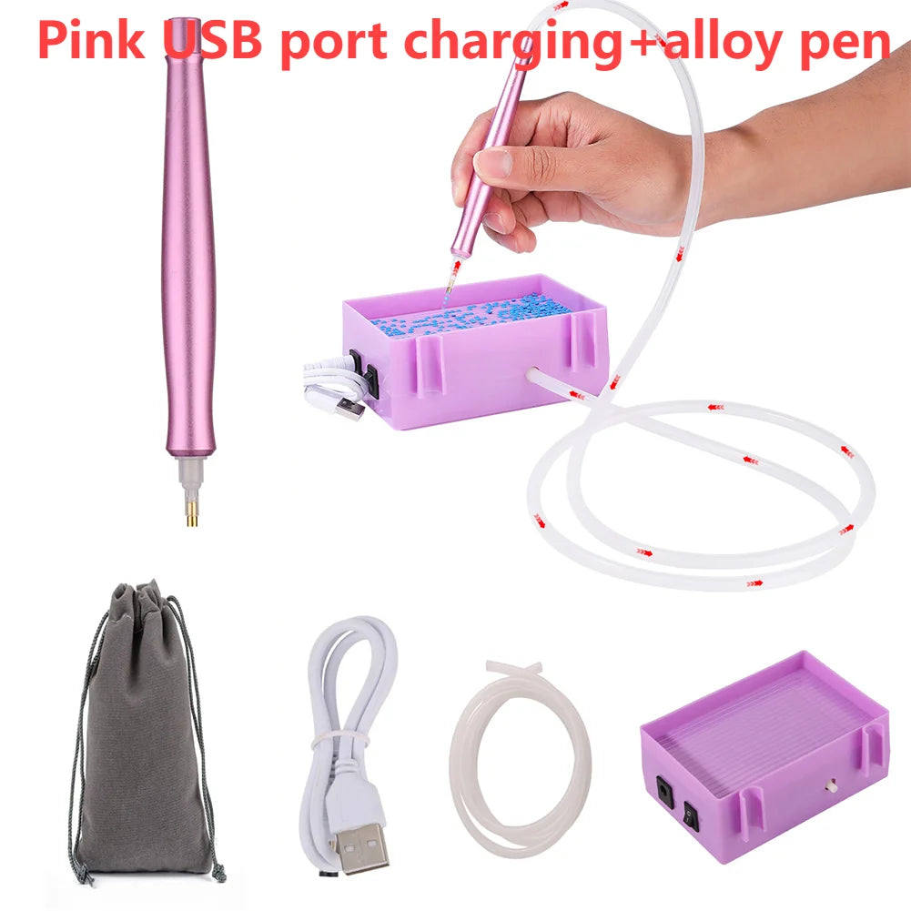 Electric USB- powered diamond painting  drill suction tool and tray and carrying case