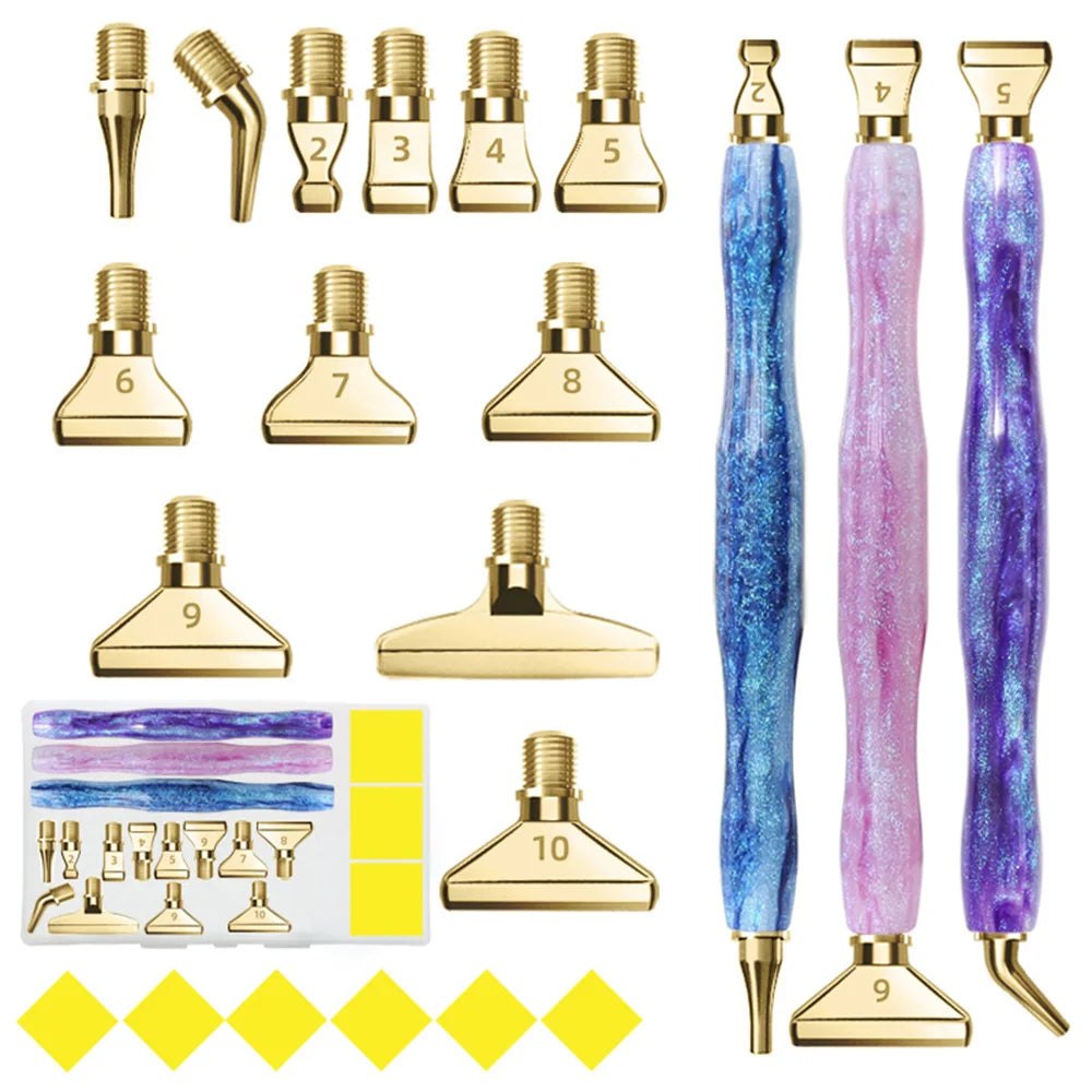 Cosmic Color 5D Resin Diamond Painting Pen Set With Metal Replacement Pen Heads and Multi Placers