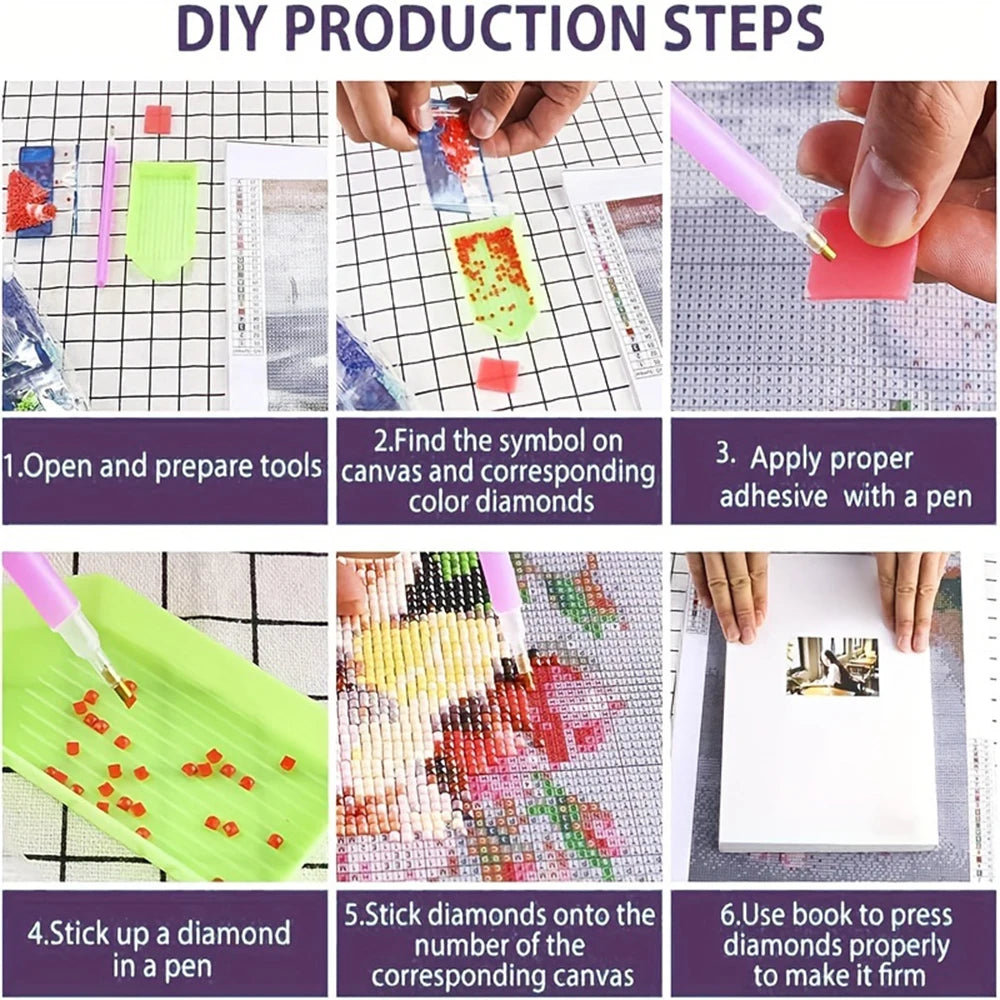 Simple and easy to follow steps to complete the diamond painting