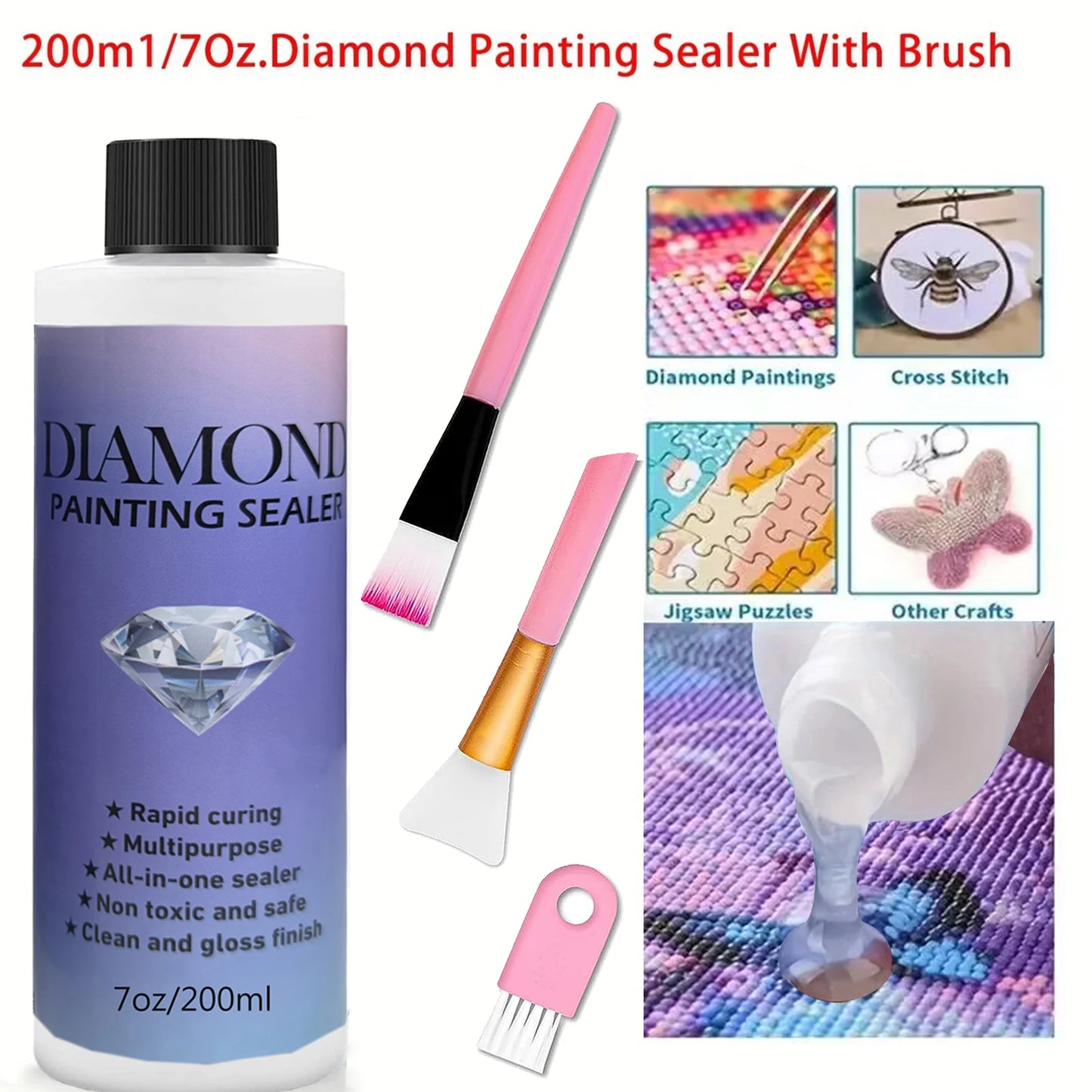 60ML/120ML/200ML Diamond Painting Sealer with 3 Pcs Brushes