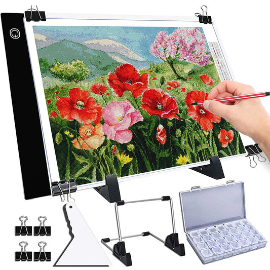 Dimmable Led Light Pad for tracing Diamond Painting Art  - A4 Size with Stand and Carrying Case
