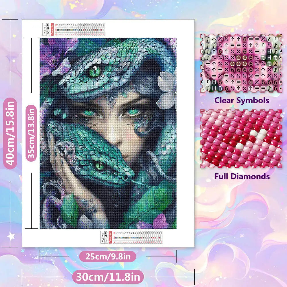 Dimensions of the diamond painting 15.8 in x 11.8 in. Close up of the high quality full diamonds and easy to follow paint by numbers canvas. ( Multiple sizes available)