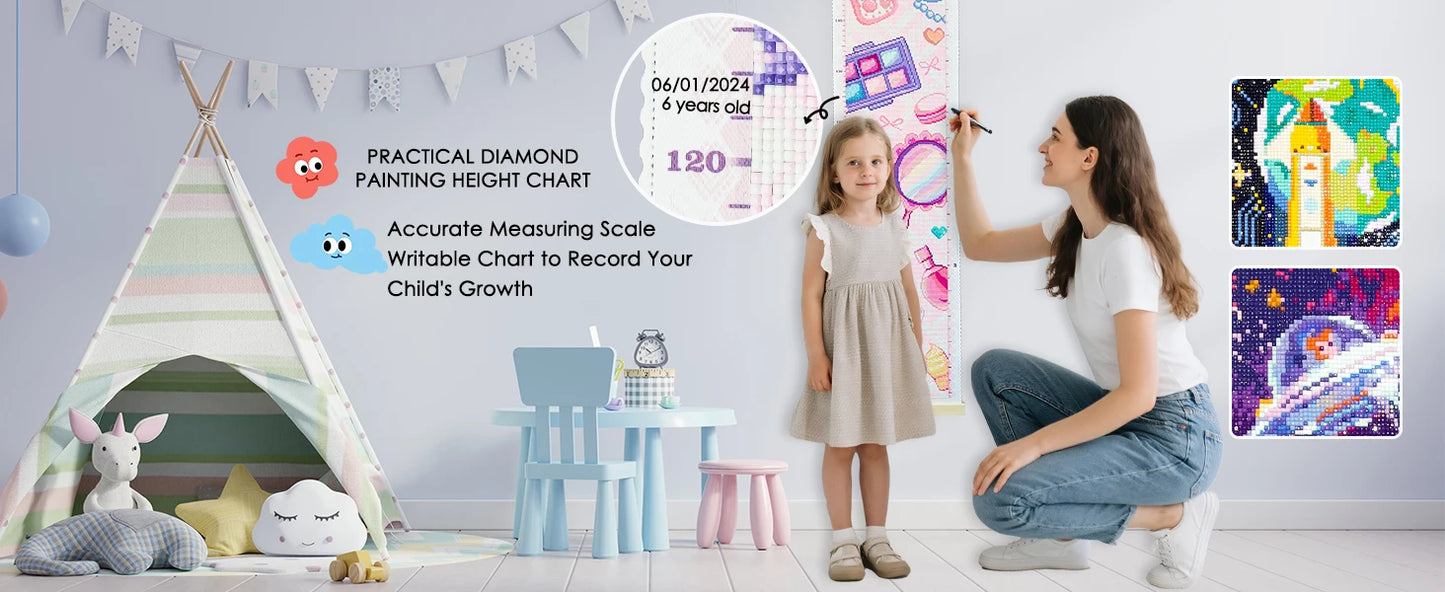 Pretty in Pink Girls Height Chart Diamond Painting  | The Sparkle Nest