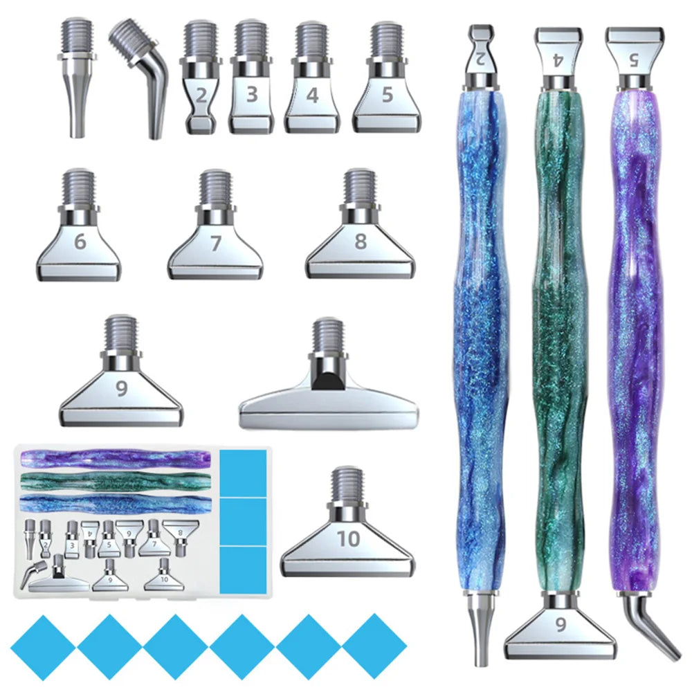 Cosmic Color 5D Resin Diamond Painting Pen Set With Metal Replacement Pen Heads and Multi Placers