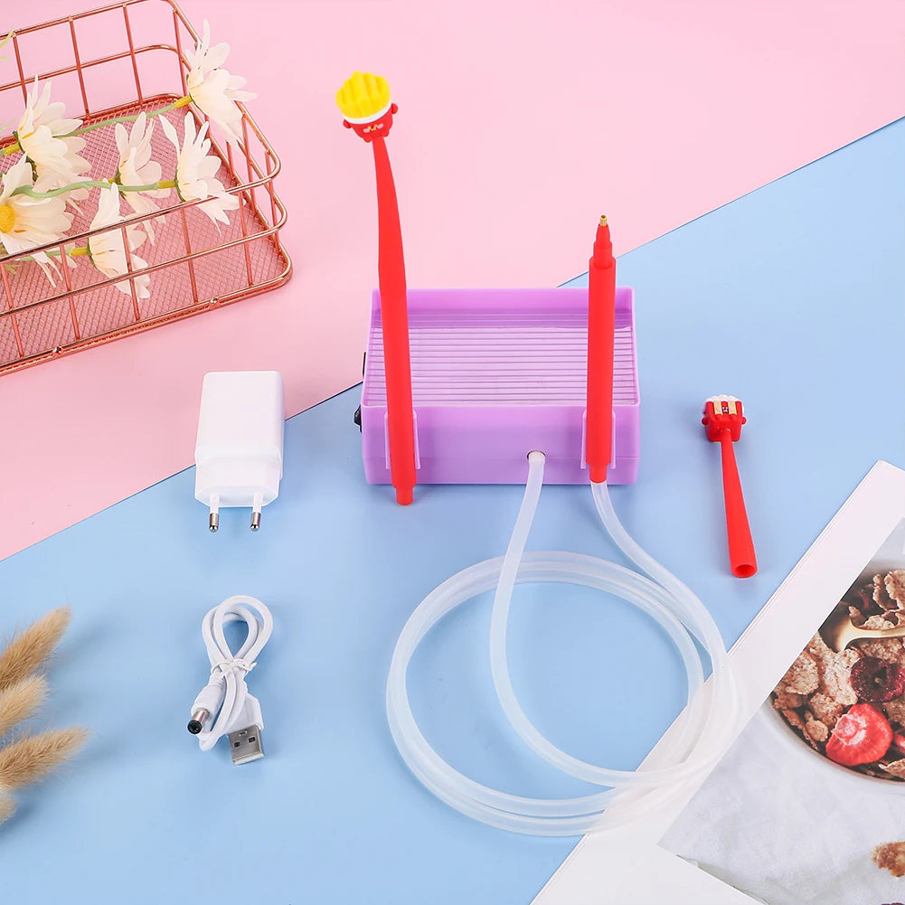 Red pen and purple USB-powered diamond painting  drill suction tool and tray