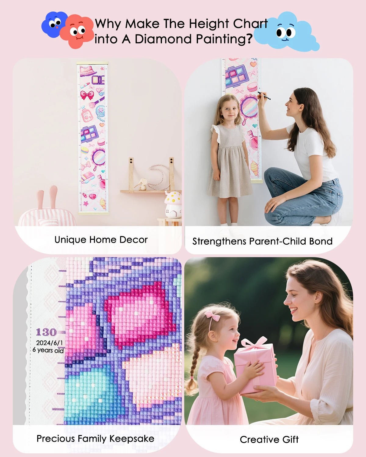 Pretty in Pink Girls Height Chart Diamond Painting  | The Sparkle Nest