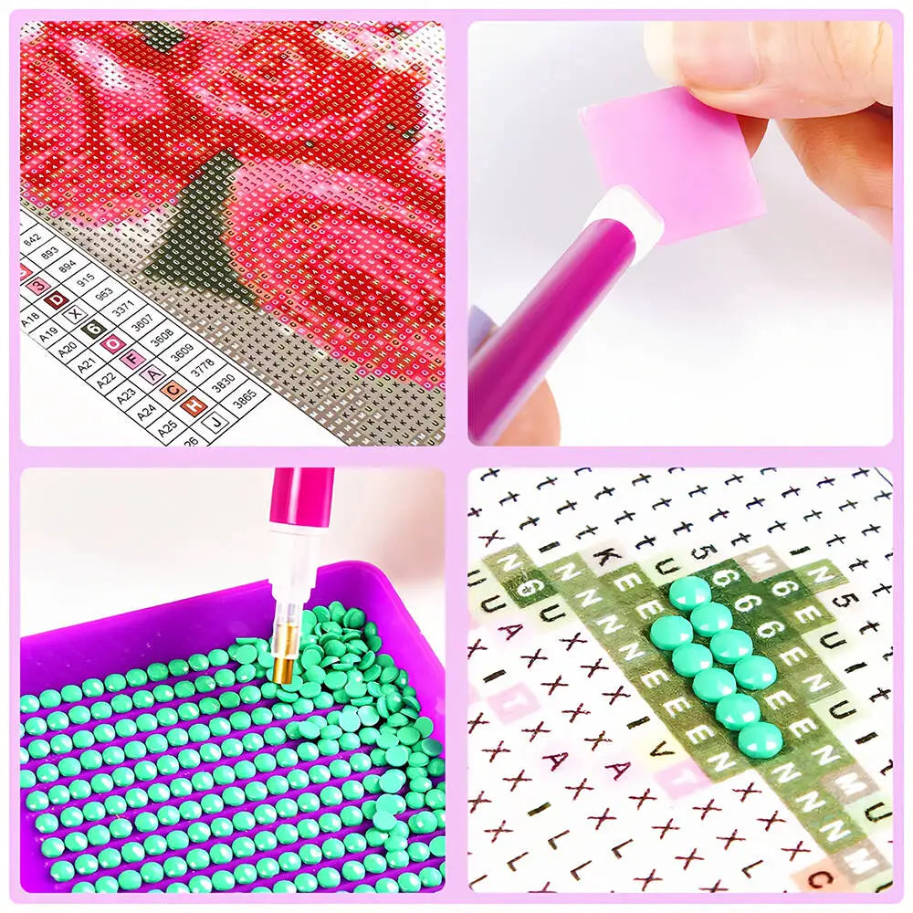 close up of the high quality canvas, applicator pen and diamond drills.