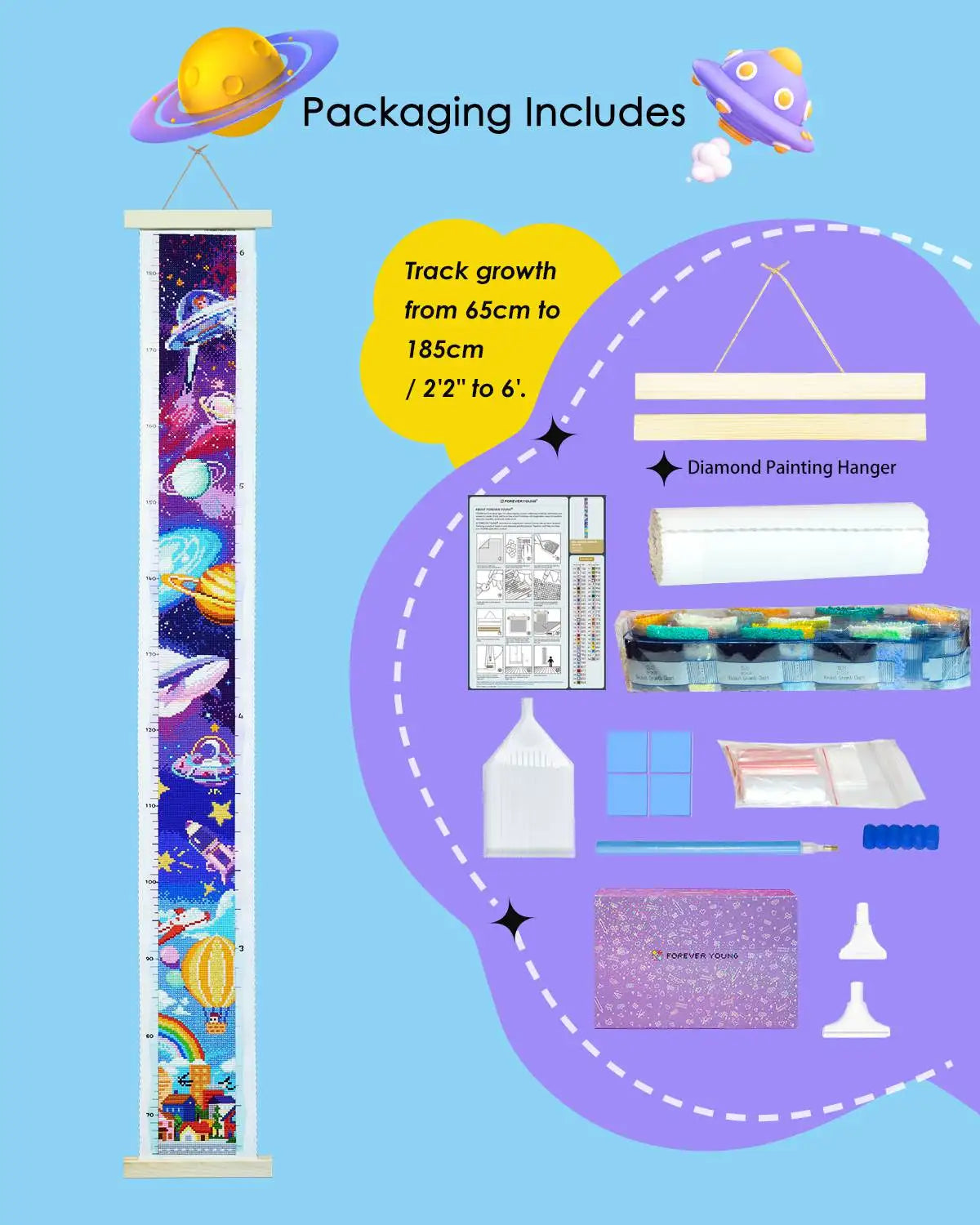 Astronaut Height Chart Decor Diamond Painting Kit | The Sparkle Nest