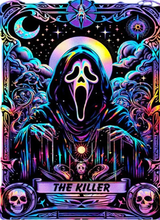 Colorful 'The Killer' design with a hooded figure and skulls, diamond painting